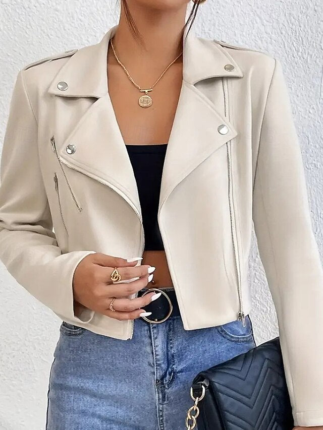 Faux Jacket Zipper Pocket Comfortable Women's Leather