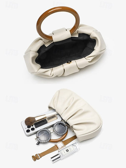 Leather Bag Women's Acrylic with Tote Clutch Pleated Faux