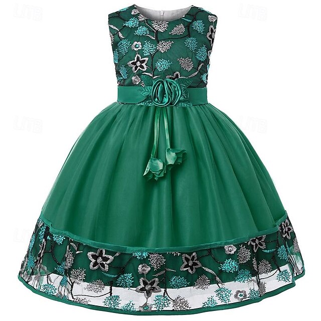 Girls' Sleeveless Flower Party Girl Dress 3D
