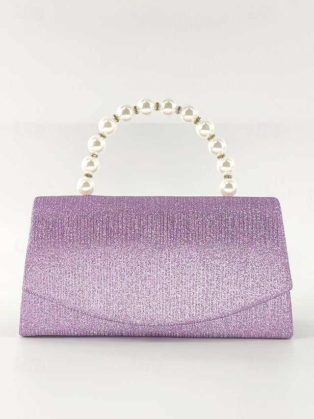 – Bag Women's Glitter Handle with Purple Pearl Clutch