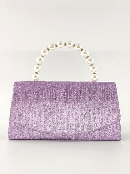 – Bag Women's Glitter Handle with Purple Pearl Clutch