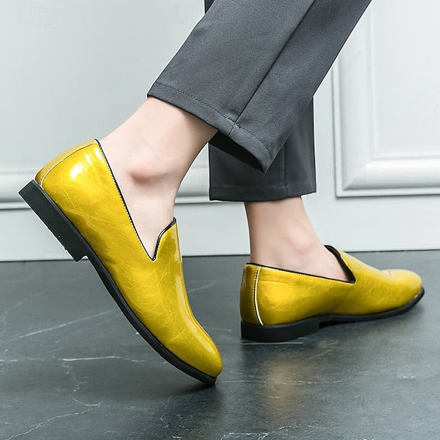 Men's Loafers Fashionable Gold – Metallic Slip-On Shiny