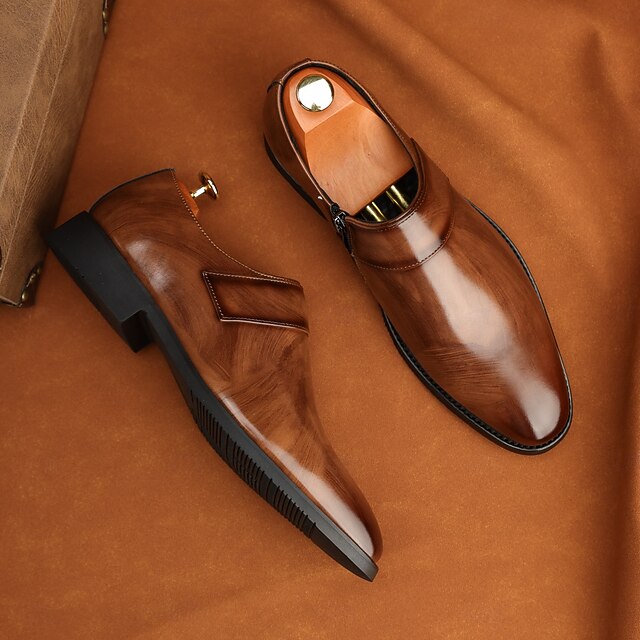 Business Shoes Brown Loafers Slip-On Leather Men's