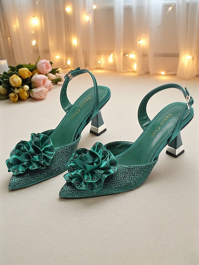 Purple with Slingback Rhinestone Floral Heels Women's