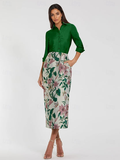Dress Floral Dresses Elegant Column Brocade Jacquard Cocktail