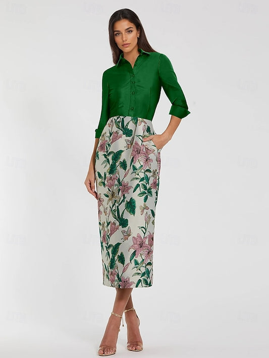 Dress Floral Dresses Elegant Column Brocade Jacquard Cocktail