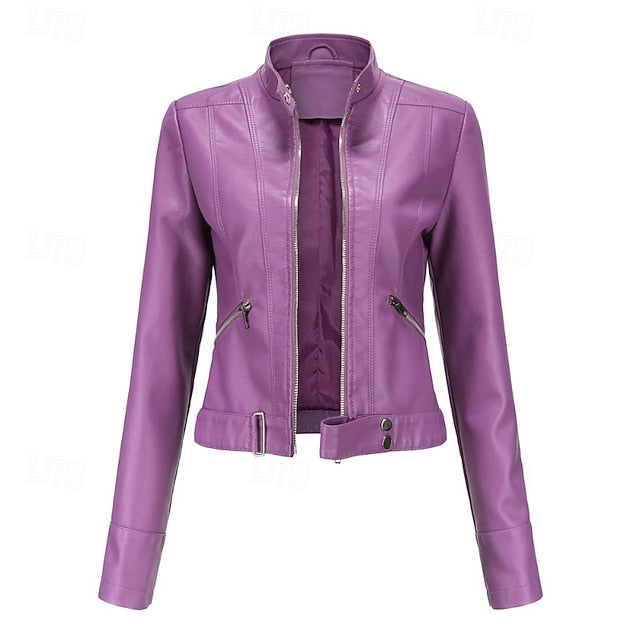 Zipper Women's Pocket Faux Comfortable Leather Jacket