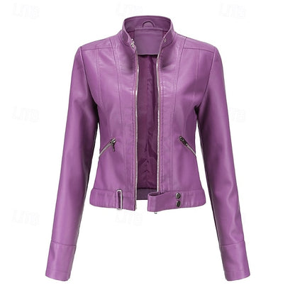 Zipper Women's Pocket Faux Comfortable Leather Jacket
