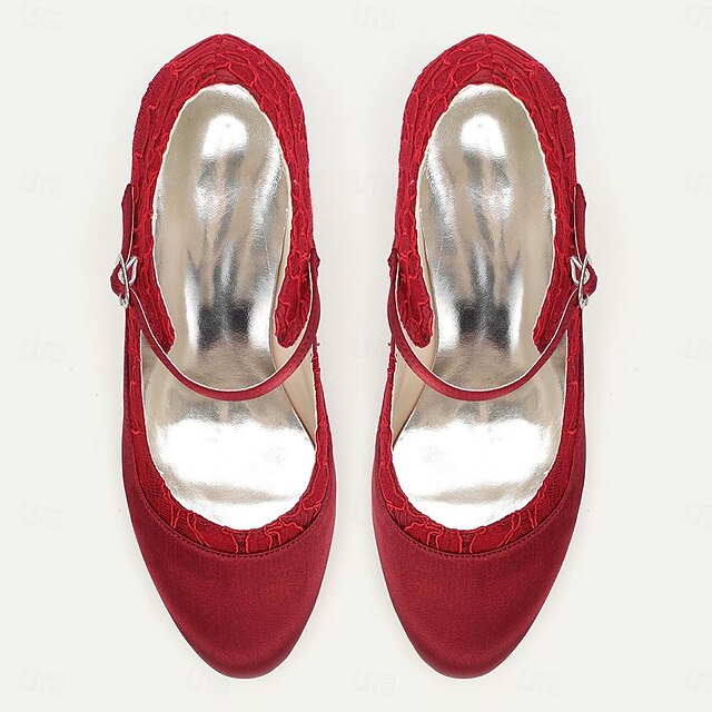 Mid-Heel Lace - Women's Elegant Satin Heels Comfortable Red