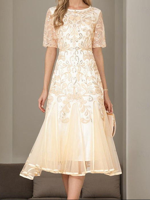 Elegant Beaded the V A-Line of Bride Dress Party Mother Vintage