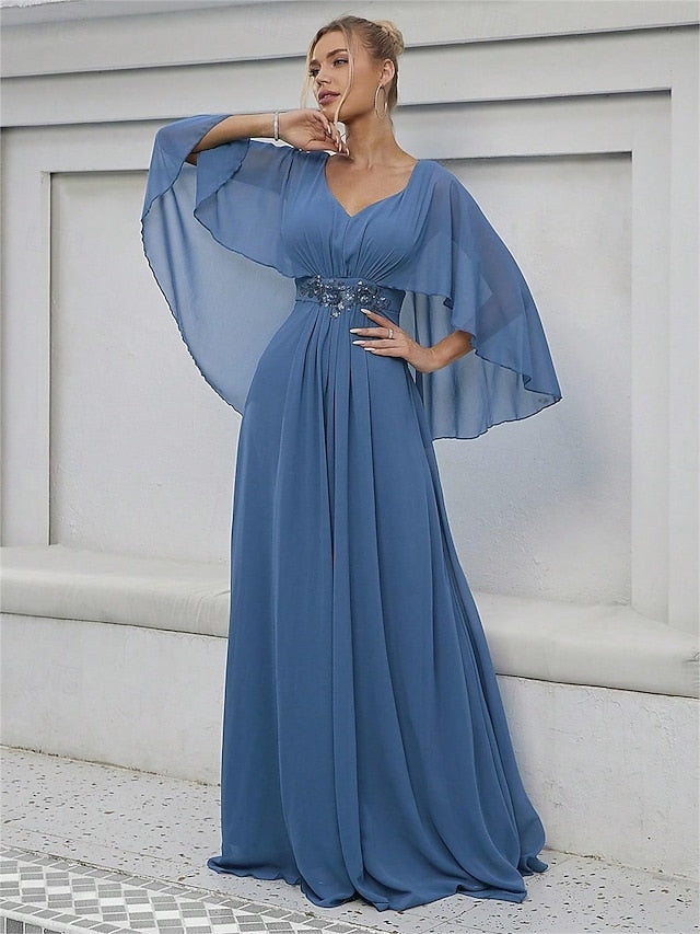 Mother Bride V the Dress Elegant Floor Party Neck of