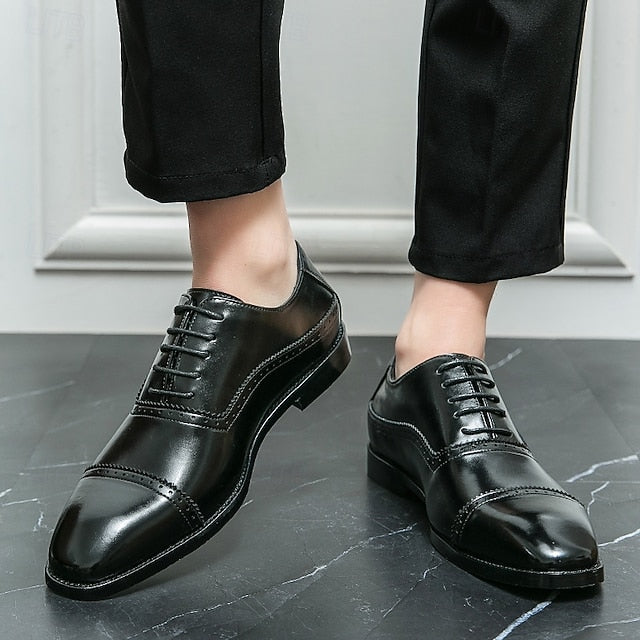 Leather Oxford Faux Men's Brogue – Classic Brown Shoes