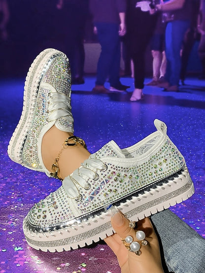 Sparkling with Rhinestone Women's Sneakers Silver Accents