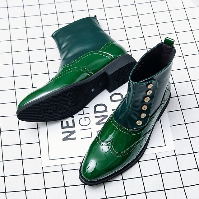 Leather - Wingtip Vintage Boots Button Stylish Men's Green