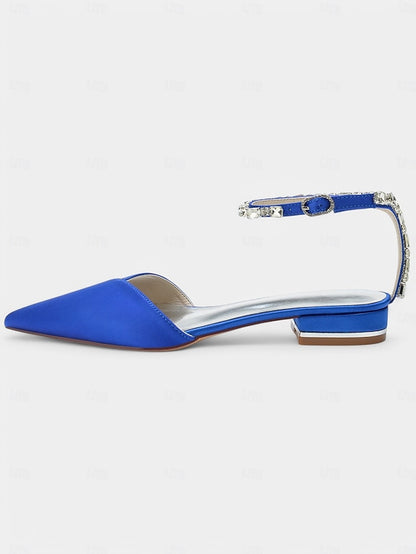 Shoes – Wedding Satin Black with Strap Crystal-Ankle Chic