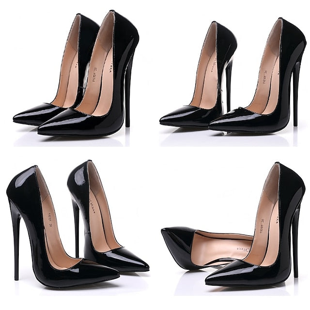 Leather Stiletto Patent - Black Heels High Sexy Women's