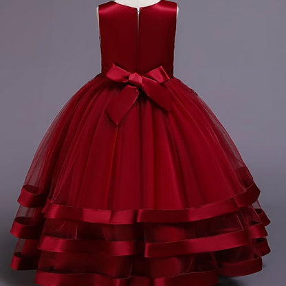 Sleeveless Party Kids Dress Girls' Colored Wedding Solid