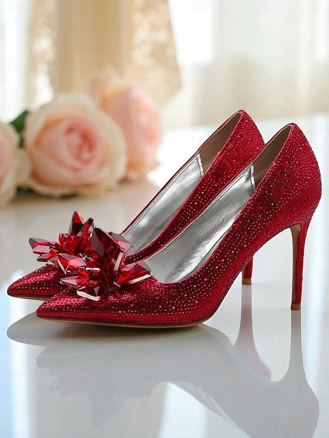 Women's Gold - High Embellished Heel Pumps Sparkly Crystal