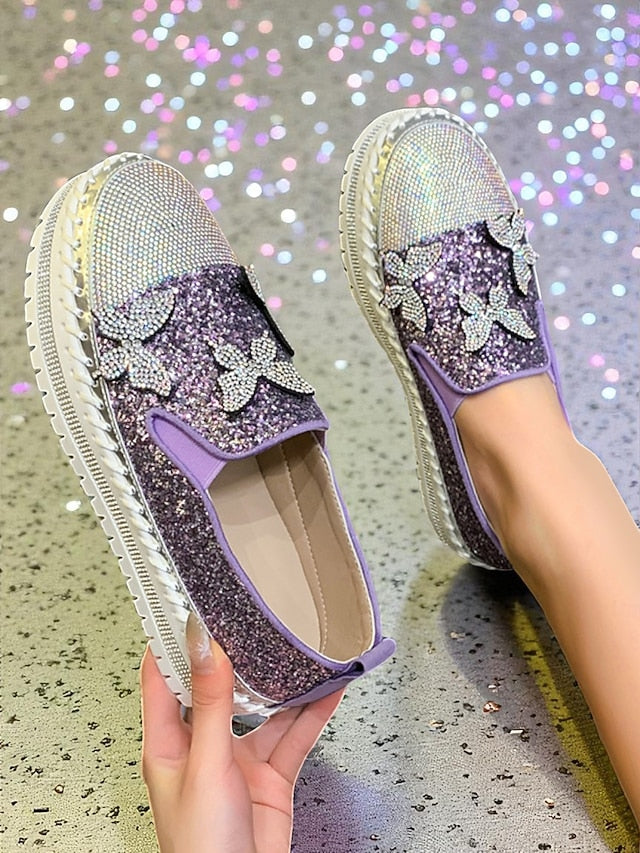 Women's Platform Glitter Slip-On with Sneakers Purple
