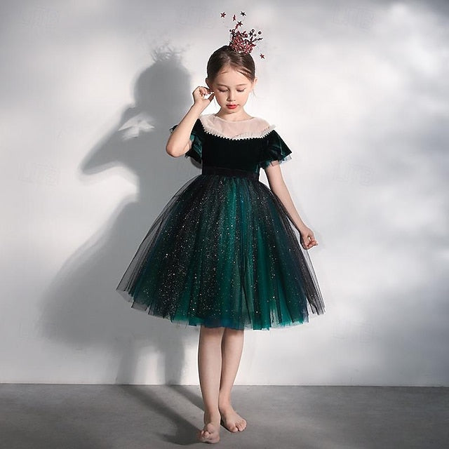 Party Kids Flower Color Dress Short Girls' Solid Girl