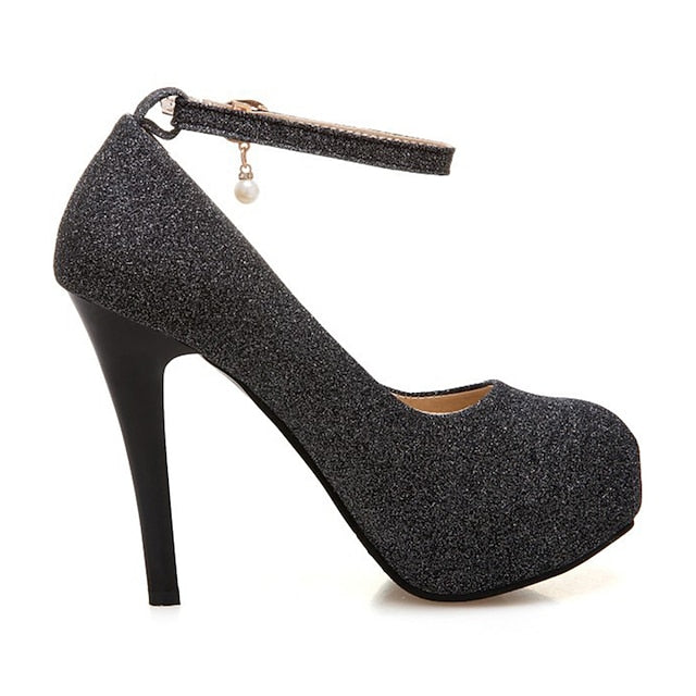 Platform Stiletto with Glitter Silver Heels Women's Ankle