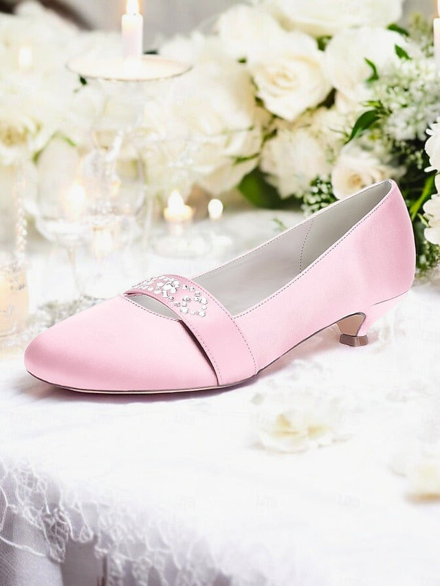 Rhinestone Satin Blue with Kitten Women's Heels