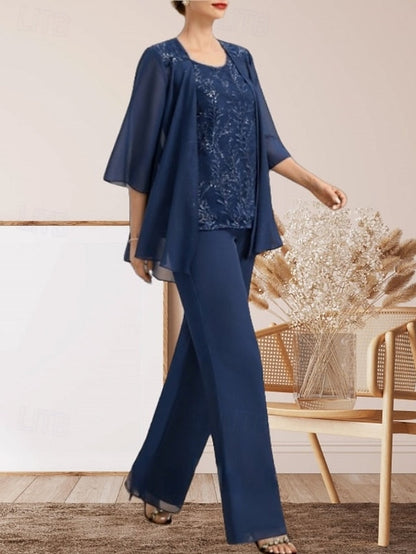 the Guest Pantsuit Bride Mother of Elegant Piece 3 Dress Wedding