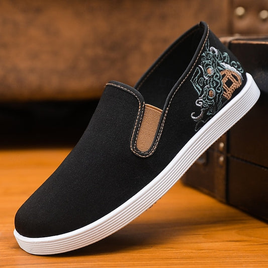 Wholesale SampleMen's Embroidered Canvas Slip-On Shoes – Casual and
