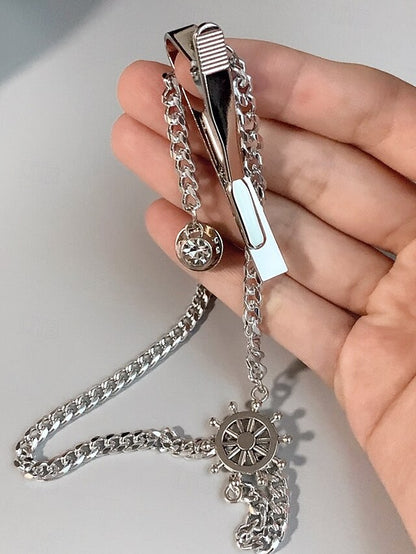 Silver – Nautical Chain Ship Men's with Design Tie Wheel