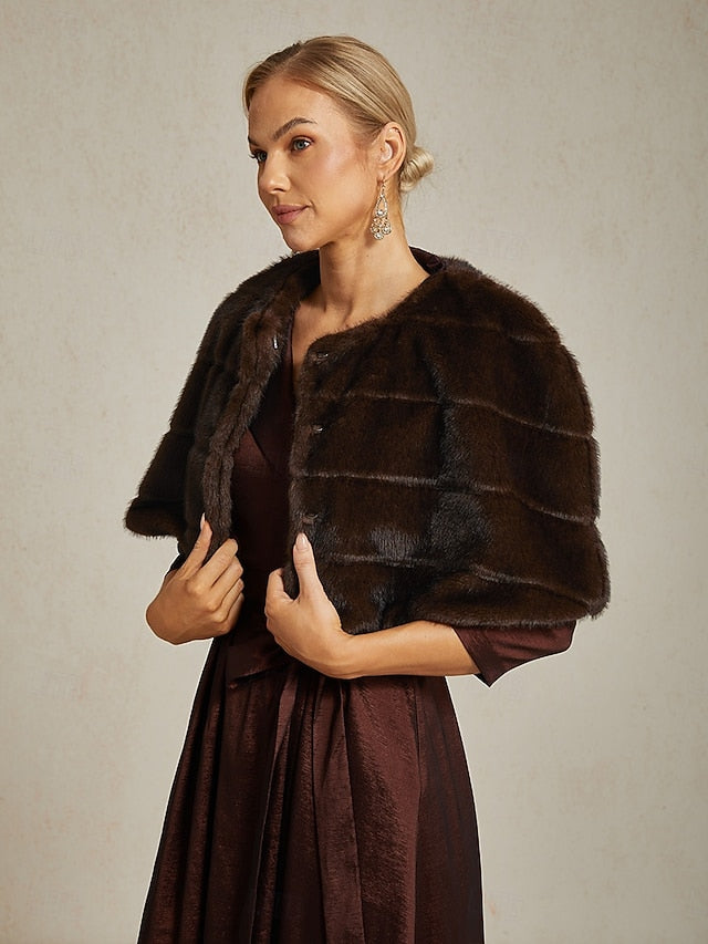 Shrug Brown Fur Faux Formal Cocktail Women's Wrap Party