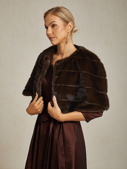 Shrug Brown Fur Faux Formal Cocktail Women's Wrap Party