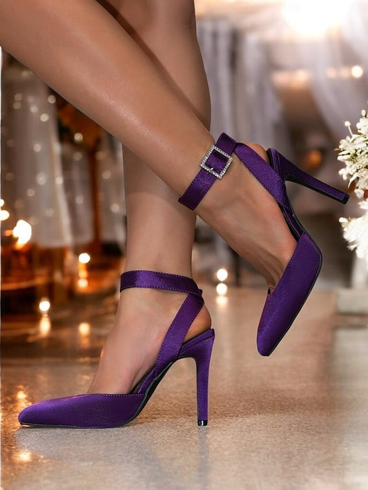 Satin Strap Ankle – Women's Purple Pointed Heels Toe