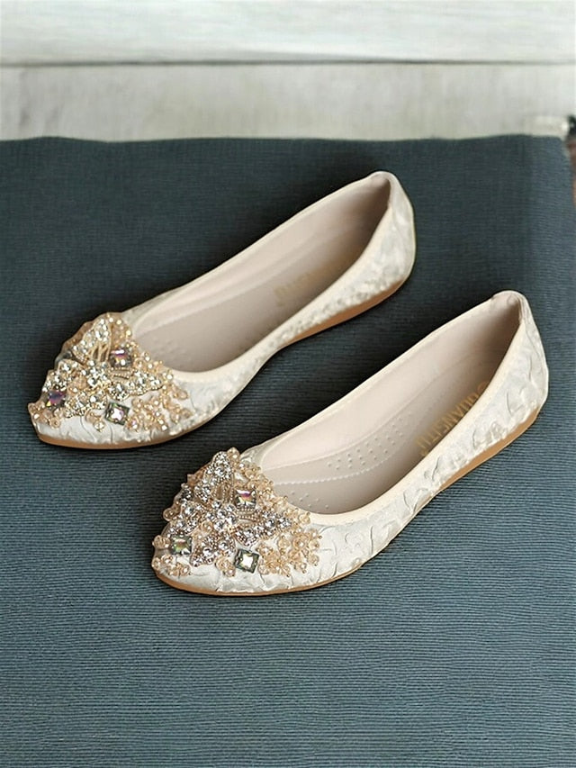 Women's Beaded with Flats Embroidered Ballet Foldable