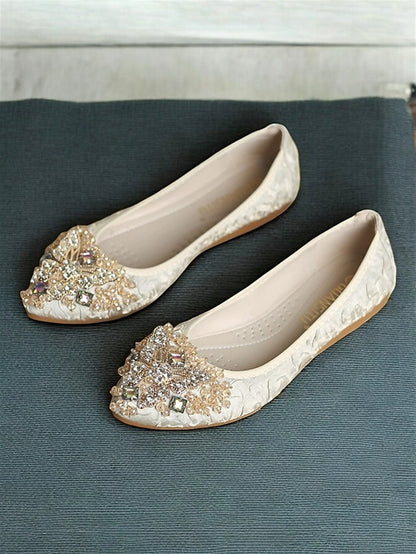 Foldable with Beaded Embroidered Flats Women's Ballet