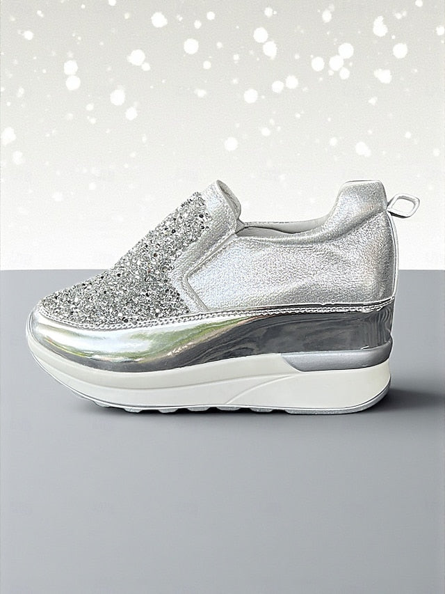 with Black Sneakers Glitter Women's Slip-On Metallic
