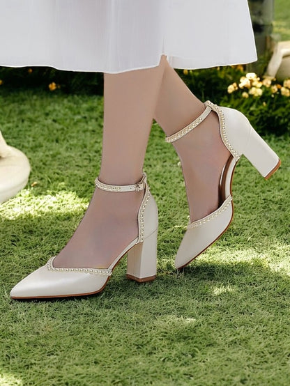 Wedding Heels Pearl-Embellished Elegant Women's