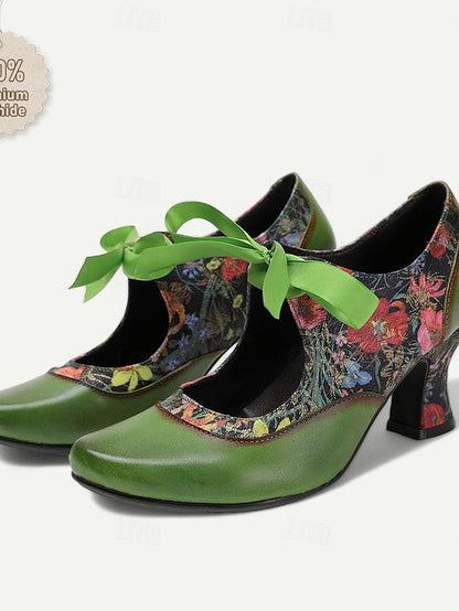 Jane Green Heels Leather with Mary Women's Floral Print