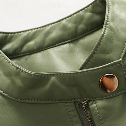 Comfortable Women's Zipper Leather Pocket Jacket Faux