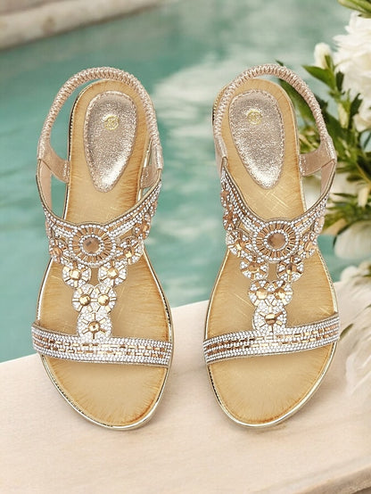 Elegant Rhinestone Embellished Sandals T-Strap – Women's