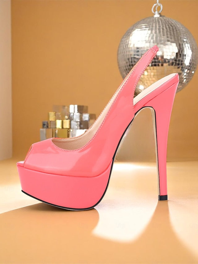 Stiletto Patent PU Women's Orange Heels Platform Leather