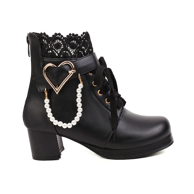 – Bridal Women's Ankle Shoes White Lace-Up Wedding Boots