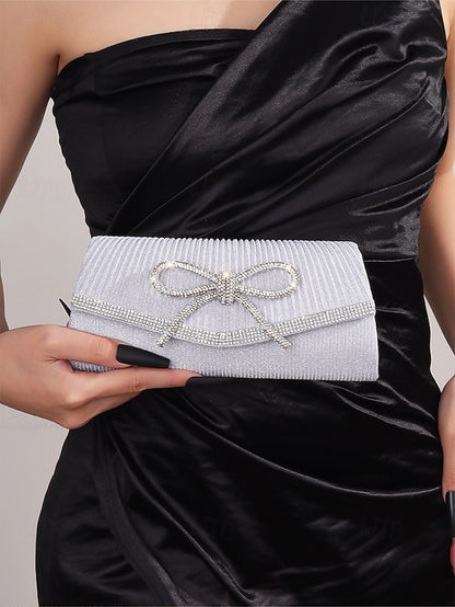 Accent Bow with Purse Clutch Blue Glitter Rhinestone