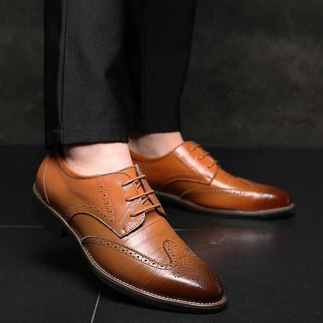 Brogue Shoes with Classic Men's Blue Faux Oxford Leather