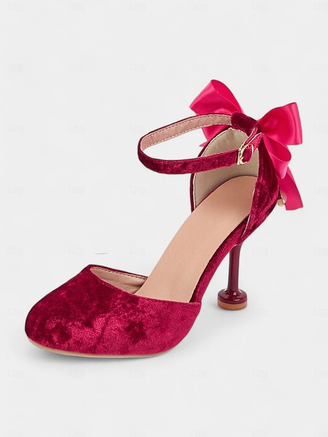 with Mary Big Heels Bow Velvet and Burgundy Jane Women's