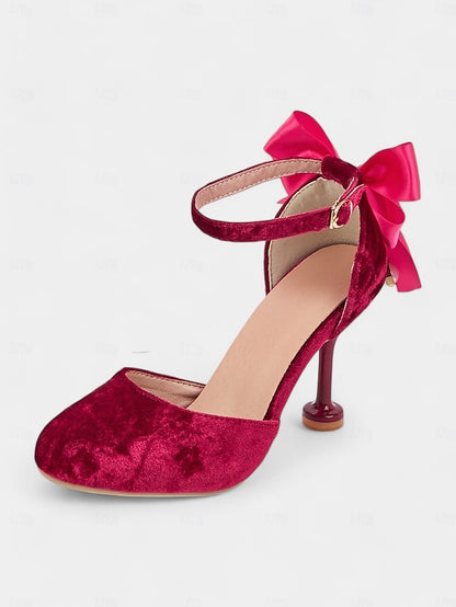 and Mary Big Women's Bow with Velvet Burgundy Heels Jane