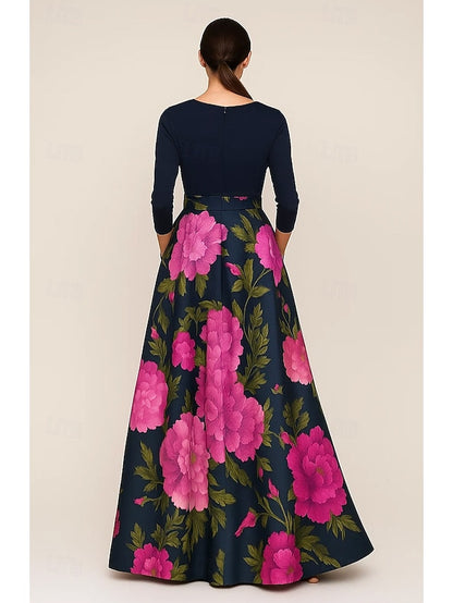 the Gown of Elegant Print Floral Mother Bride A-Line Evening