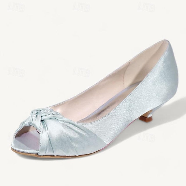 Pink Heels - Peep-Toe Women's Blush Satin Elegant Kitten