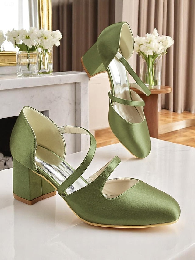 Green Women's Block Satin Elegant Heels 1950s – Jane Mary
