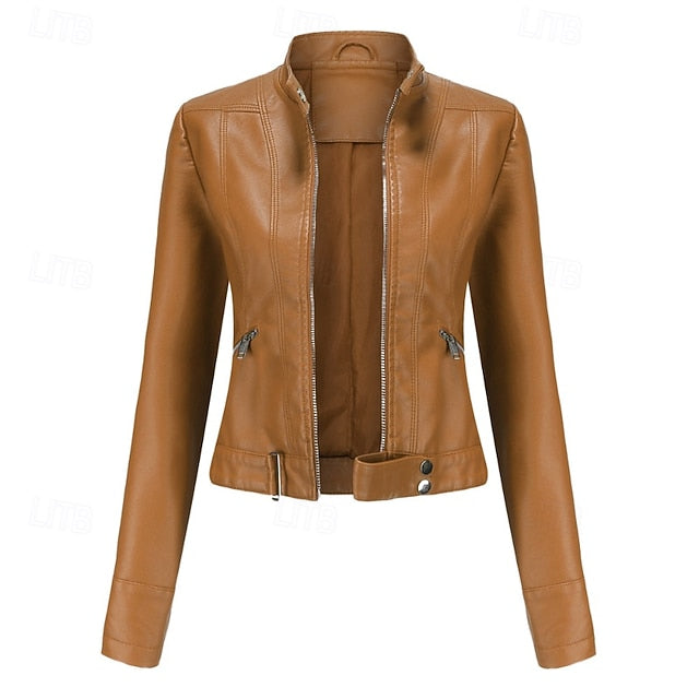 Zipper Women's Pocket Faux Comfortable Leather Jacket