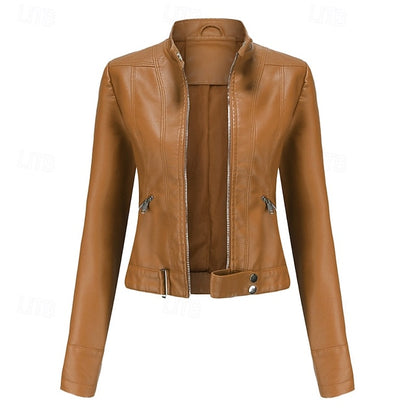 Zipper Women's Pocket Faux Comfortable Leather Jacket